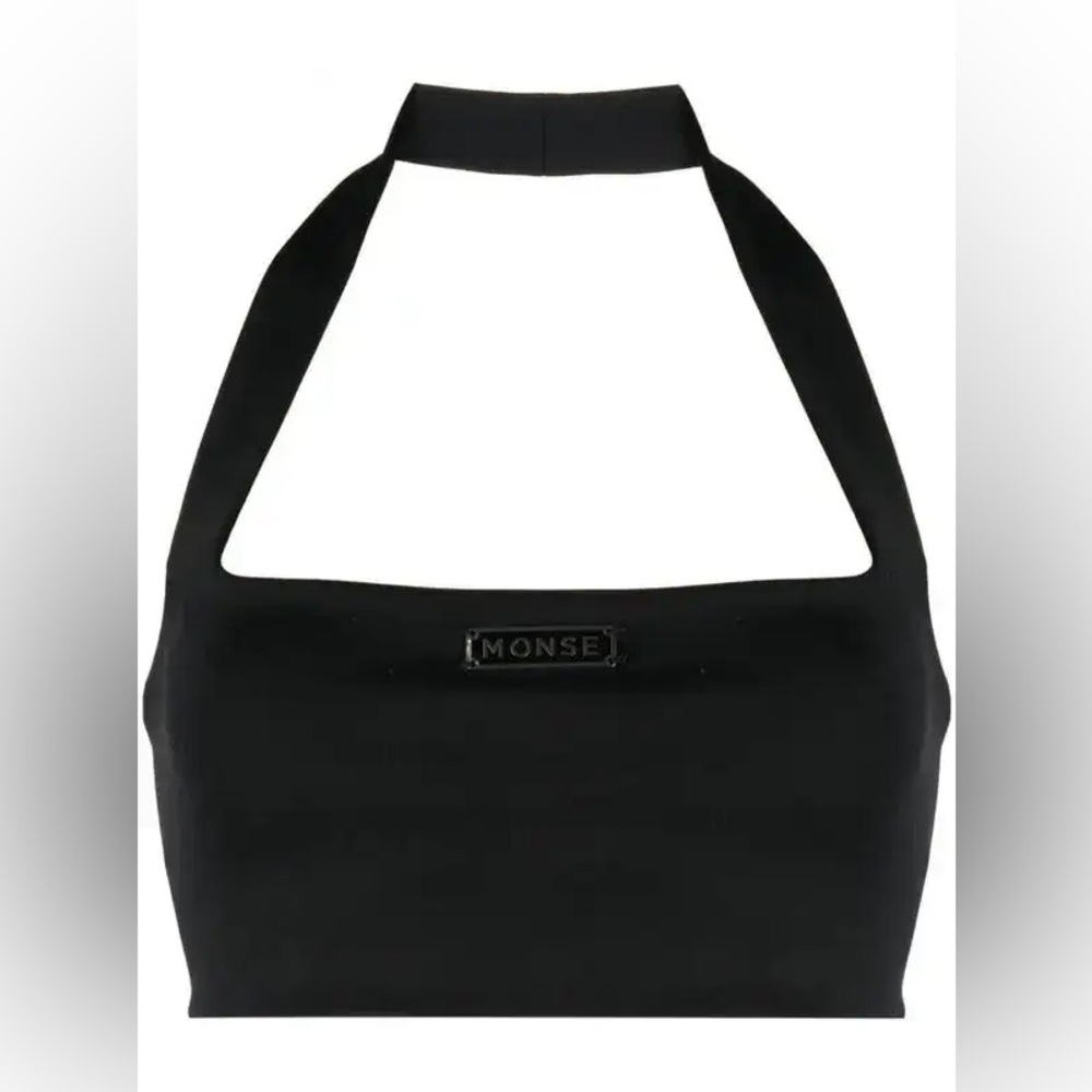 MONSE Black Logo Plaque Halter Top XS